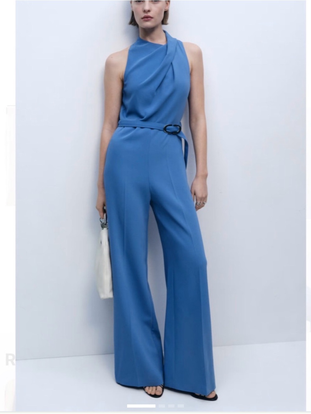 Mango Blue Halter-Neck Wide-Leg Jumpsuit